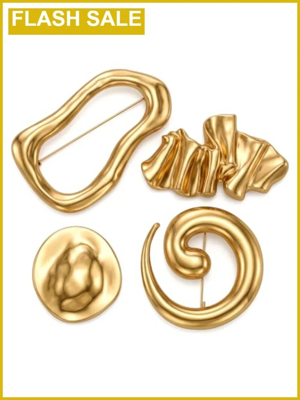 Set of 4 Gold Brooches for Women, Unique Metal Alloy Pins for Clothing,